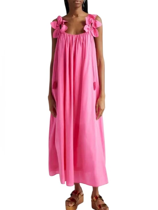 FARM Rio Dresses & Skirts - Farm Rio Hot Pink Resortwear Tassles Floral Straps Low Back Flowy Maxi Dress